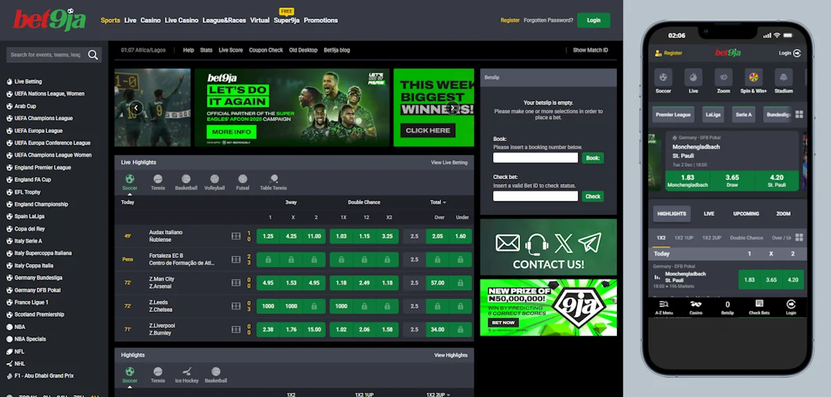 Bet9ja Sportsbook and Mobile View Screenshot